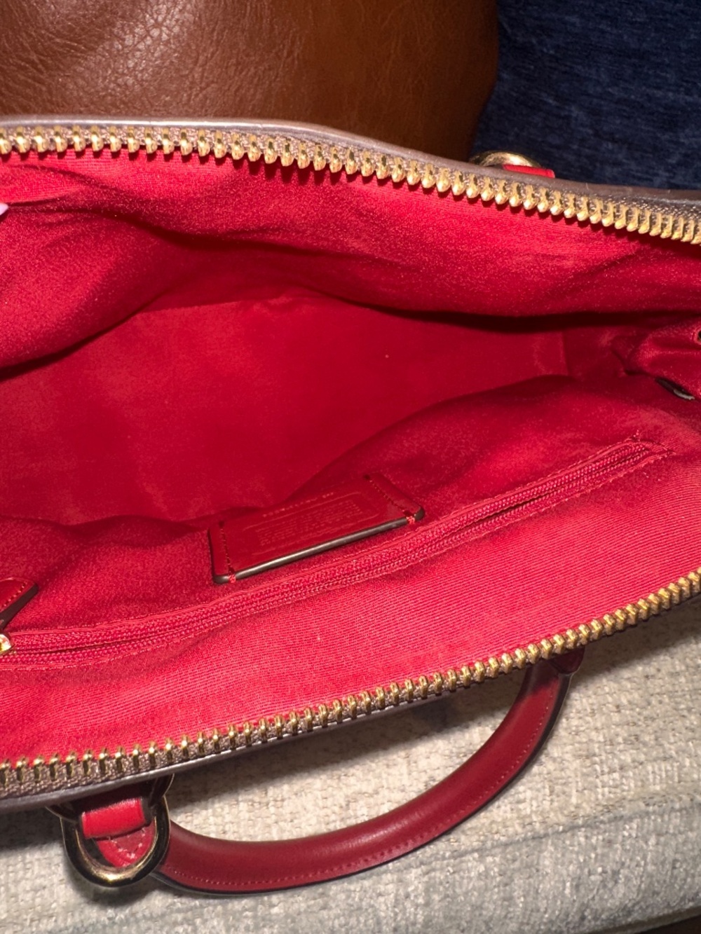 Coach Rowan Satchel Signature Canvas Brown Red Leather Crossbody - Picture 3 of 3